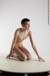 Nude Man White Kneeling poses - ALL Slim Short Brown Kneeling poses - on both knees Realistic